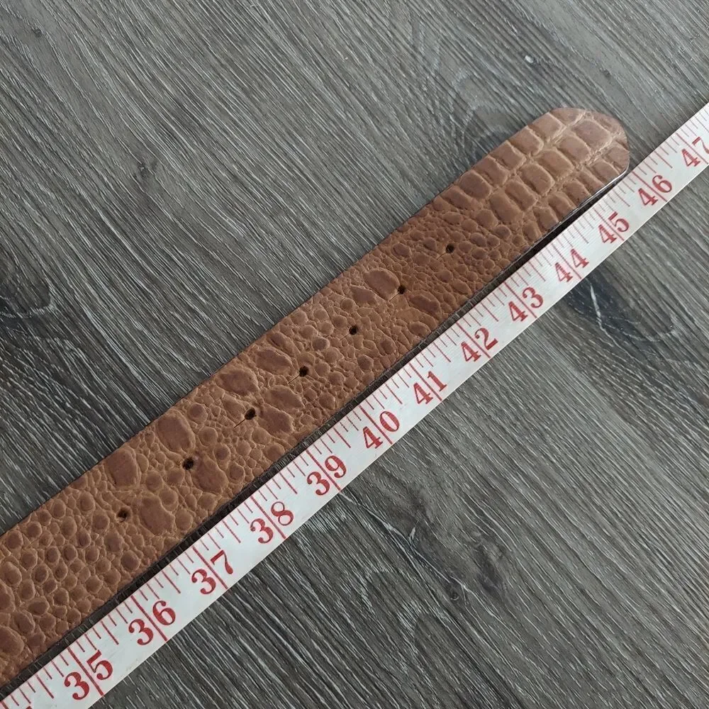 ENMON Brown Embossed Alligator Design Leather Belt Rhinestone Buckle Large